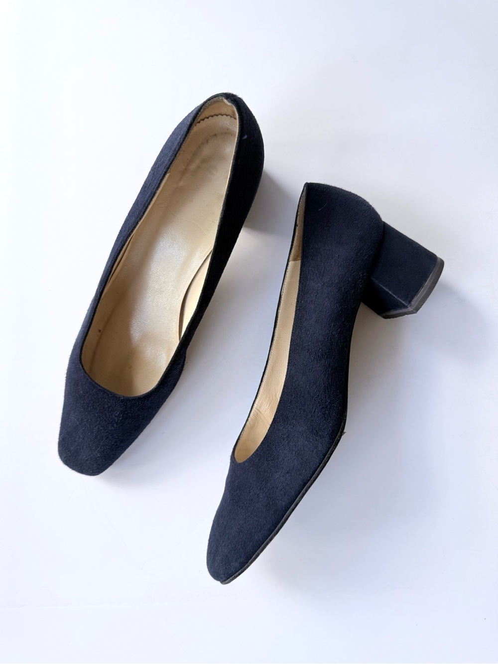 Christian Louboutin Vintage Classic Navy Suede Low Block Heel Pumps 37 - Picture 3 of 13
